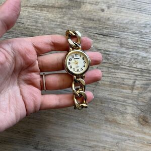 Antique Wrist Watch Women's Gold White Face Vintage Chain Link Bracelet Shannons